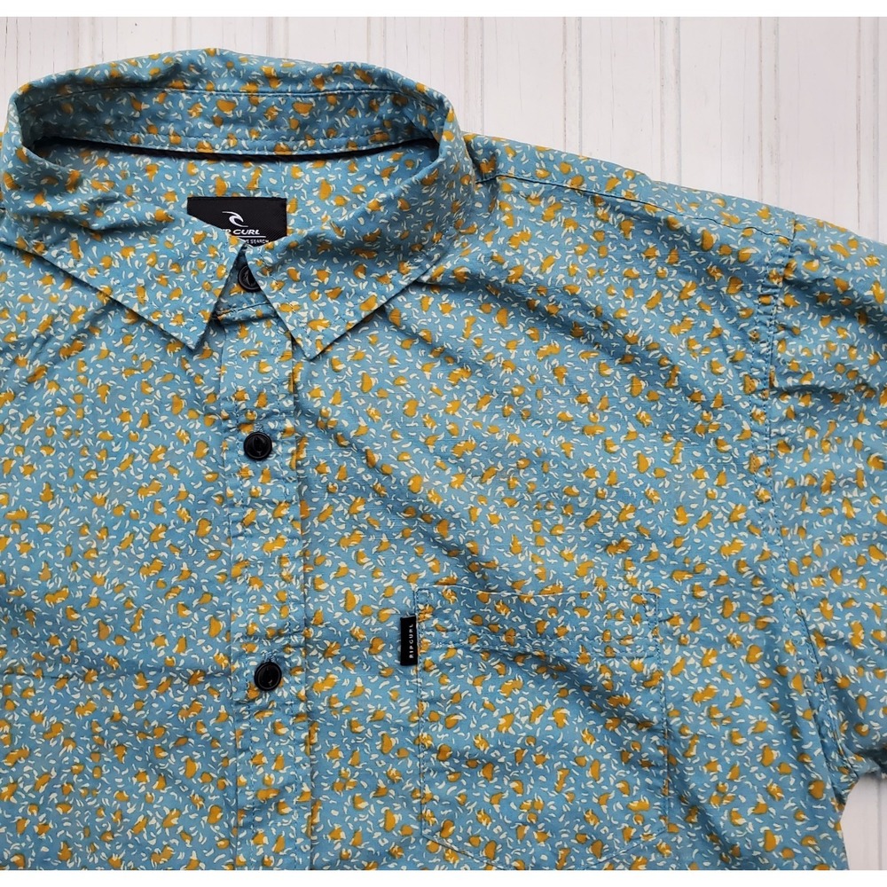 Rip Curl Men's‎ Short Sleeve Button Down Shirt Size Medium Blue Yellow Pattern